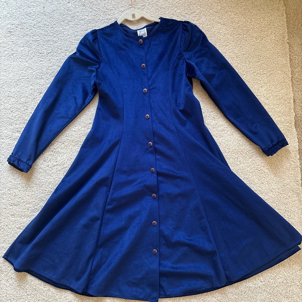 Vintage Great Escape Navy blue velvet womens long sleeve Dress holiday